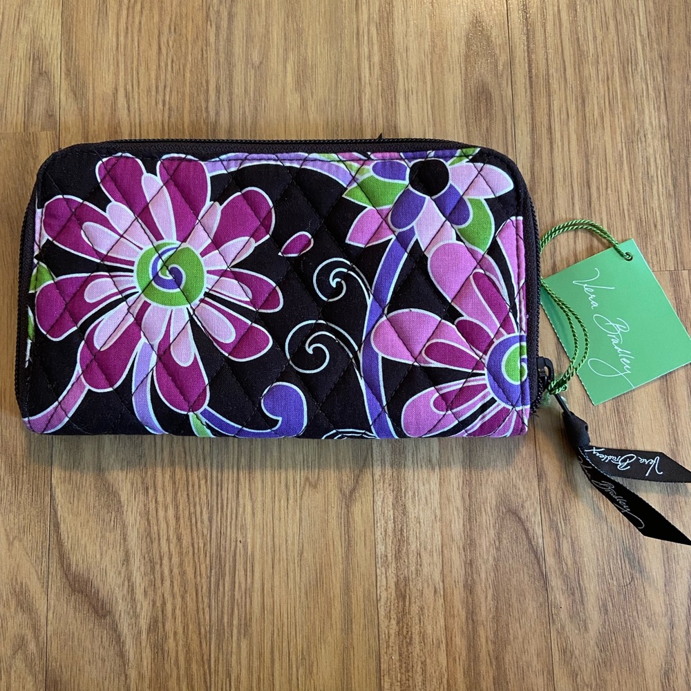 New Vera Bradley purple punch pattern wallet with tags zip around style